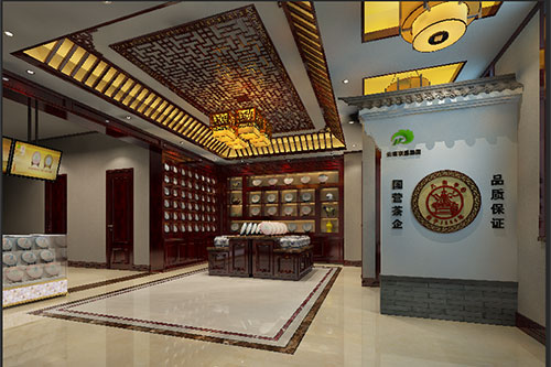 都江堰古朴典雅的中式茶叶店大堂设计效果图